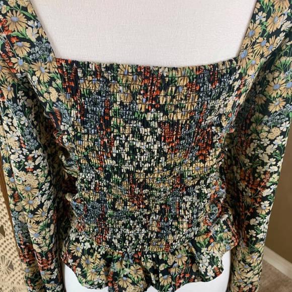 H&M Blouse Women Black Floral Peasant Smock Cottage Fairy Romantic Fem Sz Small - Picture 5 of 9